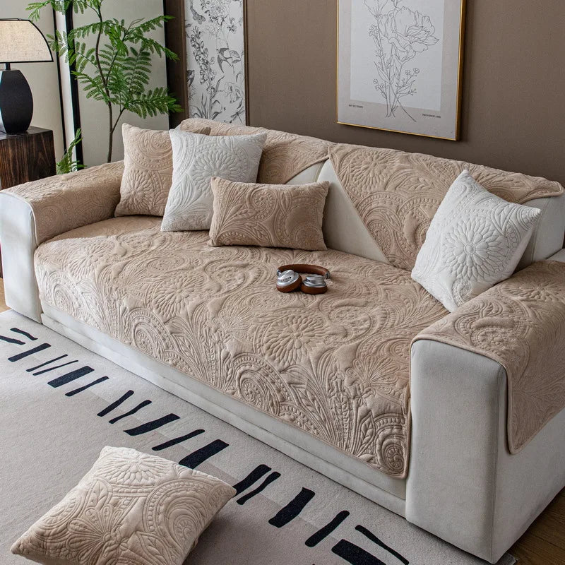 EIFLOY Nordic Retro Velvet Couch Cover for Sofa, 1, 2, 3, 4 Seater, Soft Plush Armchair Recliner Cover, Non Slip, Anti-scratch